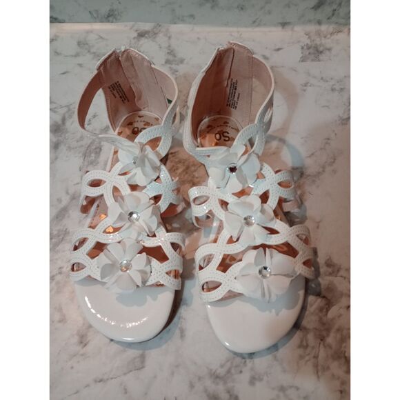 NWT SO Shiny White with White Floral Design Size 5 - Picture 3 of 7